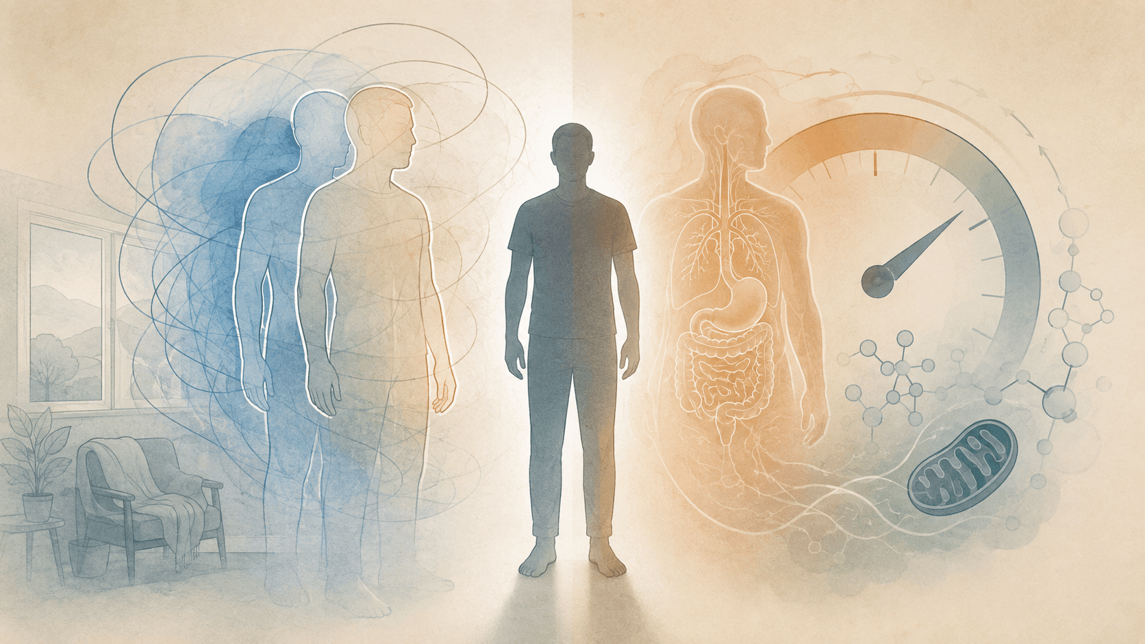 Illustration eines psychologischen Konflikts mit dem Selbstbild und einer gleichzeitig wirkenden körperlichen Anpassung