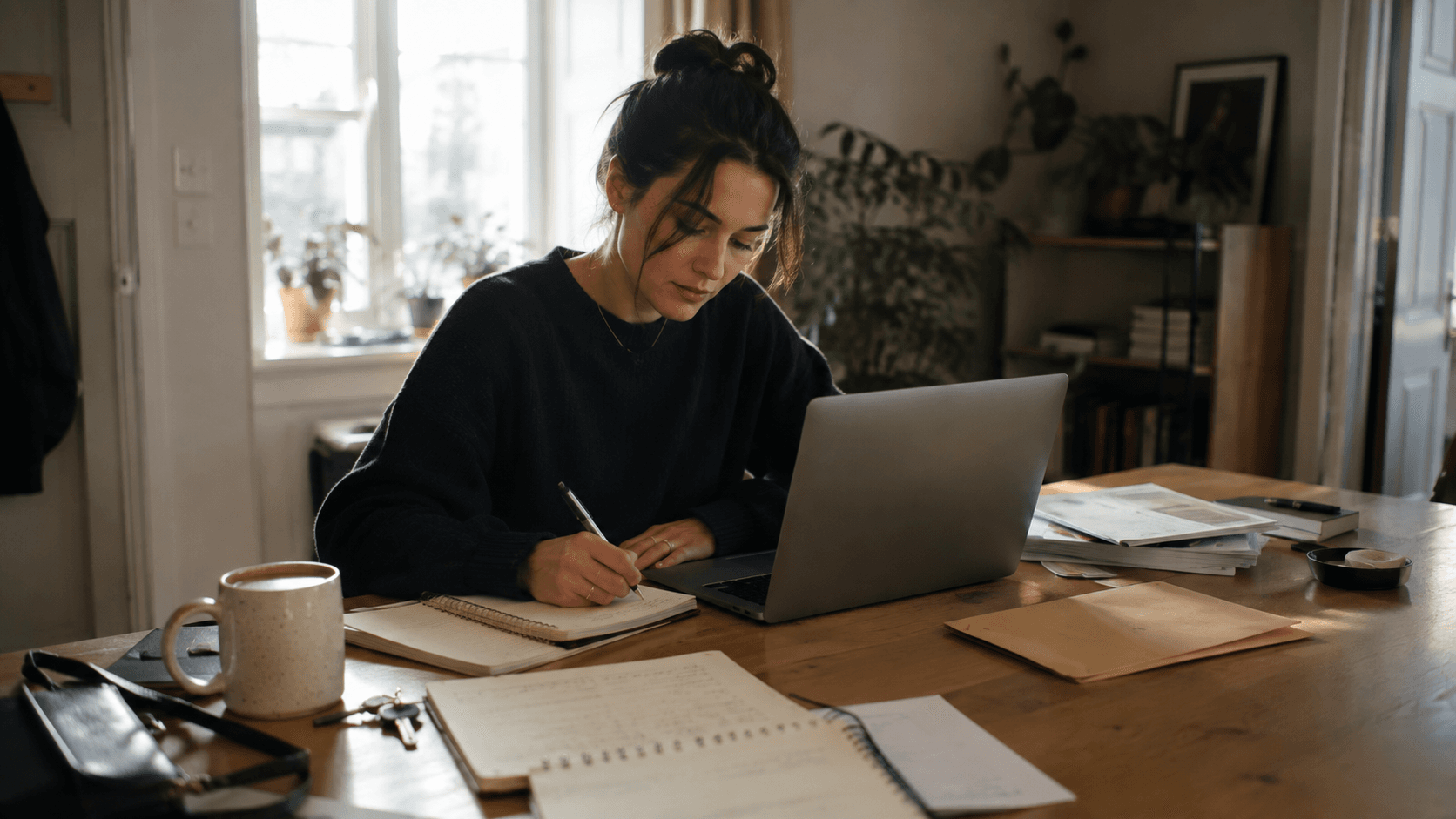 Eine Person arbeitet ruhig an einem erfolgreichen Projekt weiter, statt sich von ihren Fortschritten zurückzuziehen