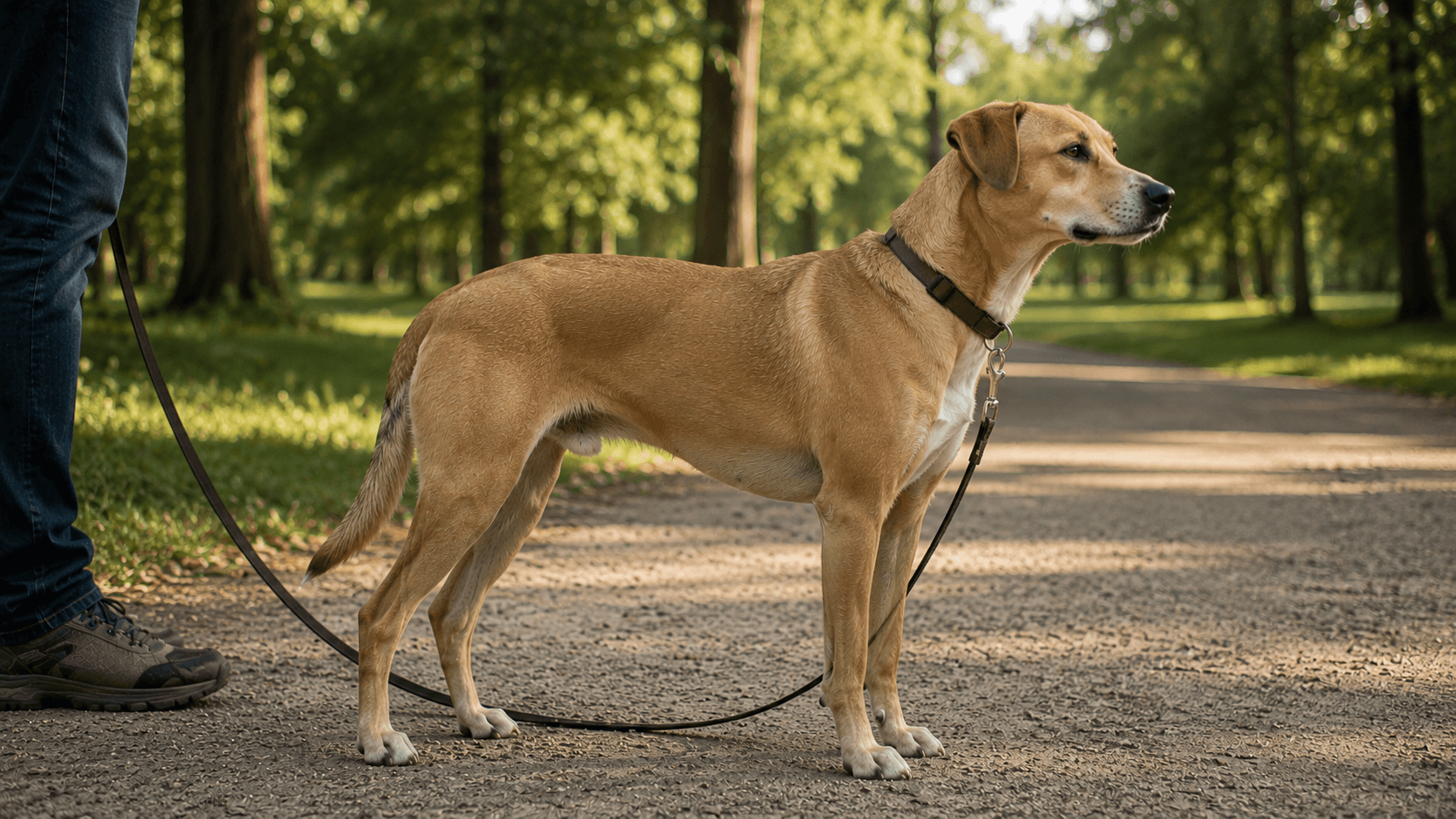 Perro adulto saludable de perfil, con cintura visible y retracción abdominal moderada